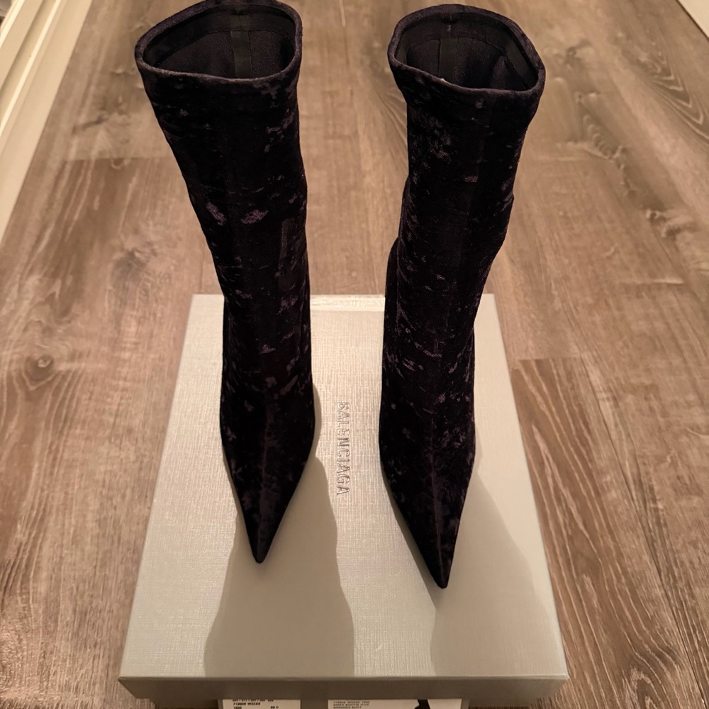 Balenciaga Black Velvet Knife Boots